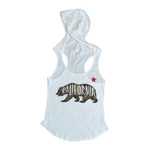 JC FITS INC. White Sleeveless Hooded ‘California’ T-Shirt Women’s Size Medium